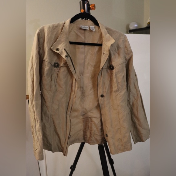 EUC Tan Chico’s Silk Jacket with Zippers and Buttons, Chico’s Size 1 - Picture 2 of 8